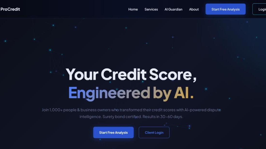 The ProCredit Repair website homepage